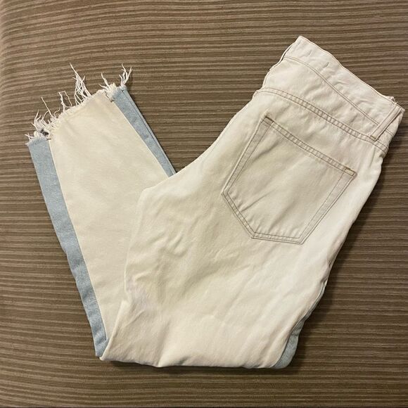 Topman tapered Light Wash blue side Textured Raw Hem Jeans 32s - Picture 2 of 8